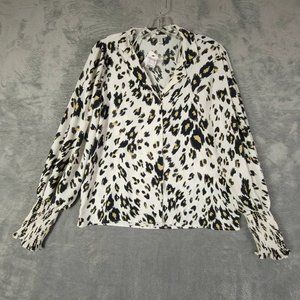 Topshop White Black and Olive Animal Print Button-Down Blouse Size 4